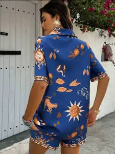 CORSICA Women Comfort Relaxed Fit Graphic Printed Spread Collar Cotton Casual Shirt