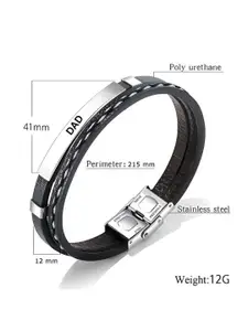 M Men Style Silver-Plated Stainless Steel I love Dad Leather Wraparound Bracelet