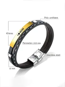 M Men Style Gold-Plated Stainless Steel I love Mom Leather Wraparound Bracelet