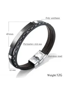 M Men Style Silver-Plated Stainless Steel OM Leather Wraparound Bracelet