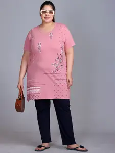 IN Love Women Plus Size Cotton EEthnic Motifs Print T-Shirt With Pyjama Night Suit