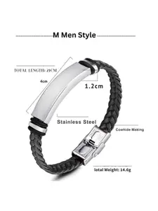 M Men Style Men Silver-Plated Shri Ganeshay Namah Braided Leather Cuff Bracelet