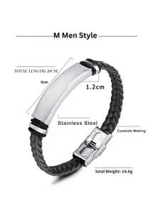 M Men Style Men Silver-Plated Mahadev Braided Leather Weave Cuff Bracelet
