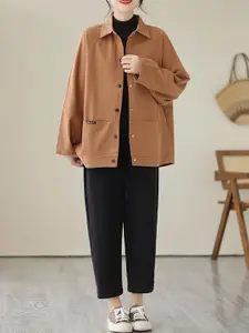 StyleCast x Revolte Women Spread Collar Solid Cotton Oversized Casual Shirt