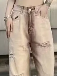 StyleCast x Revolte Women Relaxed Fit Slash Knee Heavy Fade Jeans