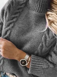 StyleCast Women Turtle Neck Long Sleeves Cable Knit Pullover