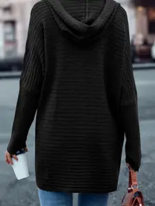 StyleCast Women Hooded Long Sleeves Longline Front-Open Sweater