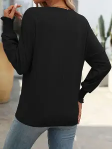 StyleCast x Revolte Solid V-Neck Cuffed Sleeves Regular Top