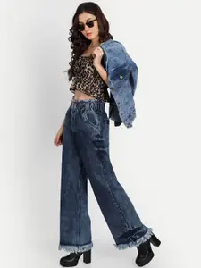 CORSICA Women Cotton Wide Leg High-Rise Light Fade  Denim Jeans