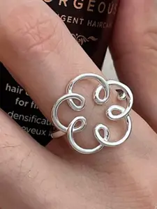 StyleCast Elegant Silver-Toned Intricate Textured Floral Shaped Finger Ring