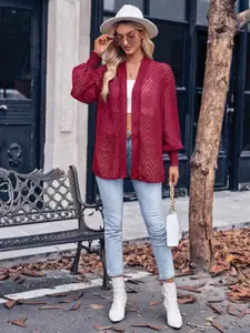 StyleCast Maroon Self Design Open Front Shrug