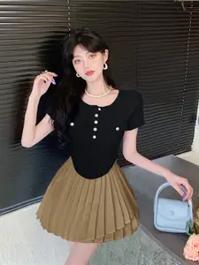 StyleCast x Revolte Solid Round Neck Short Sleeves Regular Top