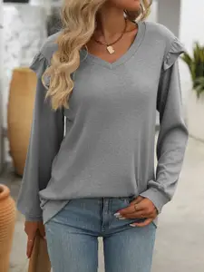 StyleCast x Revolte Solid V-Neck Long Sleeves Regular Top