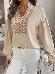 StyleCast x Revolte Printed Mandarin Collar Top