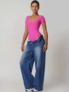 StyleCast Women V-Neck Short Sleeve Bodysuit