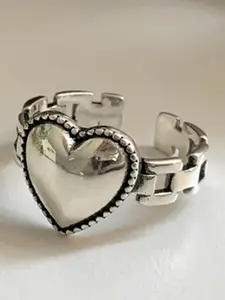 StyleCast Silver-Toned Silver-Plated Heart Shaped Adjustable Finger Ring