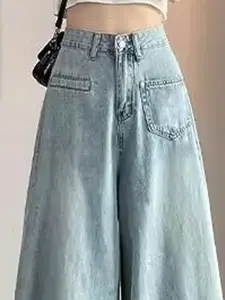 StyleCast Women Mid-Rise Wide Leg Cotton Jeans