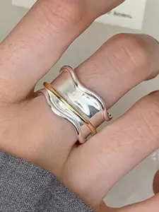 StyleCast Silver And Gold-Toned Elegant Intricate Textured Finger Ring