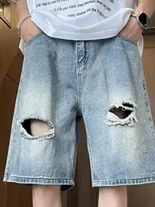 StyleCast Men Washed Denim Mid-Rise Shorts