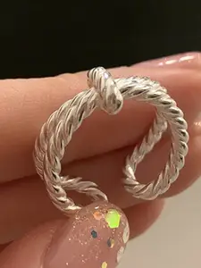 StyleCast Elegant Silver-Toned Intricate Textured Round Shaped Open Finger Ring