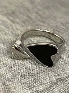 StyleCast Silver-Plated Artificial Stones Studded Heart Shaped Adjustable Finger Ring