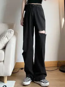 StyleCast Women Wide Leg High-Rise Highly Distressed Jeans