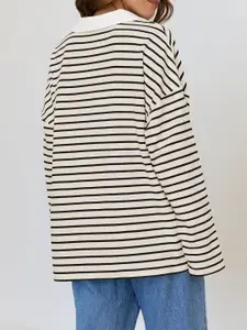 StyleCast x Revolte Women Striped Shirt Collar Pullover Sweatshirt