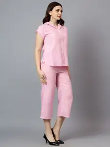 StyleCast Pink Shirt Collar Short Sleeves Shirt With Capris