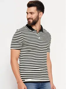 Moda Rapido Men Striped Polo Collar Monochrome Pockets T-shirt