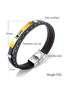M Men Style Stainless Steel Gold-Plated I Love Dad Leather Wraparound Bracelet