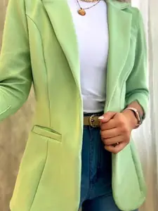 StyleCast Green Notched Lapel Collar Open Front Blazer