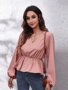 StyleCast Pink Bishop Sleeves Peplum Top