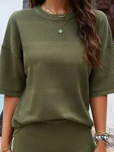 StyleCast Casual Green Sweater and Shorts Co-Ords