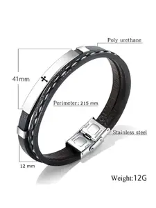 M Men Style Men Stainless Steel Silver-Plated Islamic Allah Leather Wraparound Bracelet