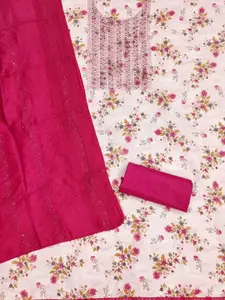 Panzora Floral Printed Embroidered Cotton Unstitched Dress Material