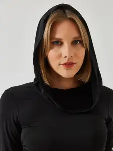 BIANCO LUCCI Adults-Women Solid Woven Three-Quarter Sleeves Crop Top