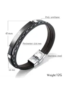 M Men Style Stainless Steel Tamil Om Leather Wraparound Bracelet