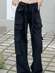 StyleCast Women Regular Fit Mid-Rise Clean Look Cargo Styles Jeans