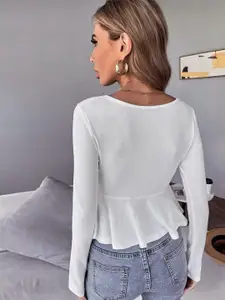 StyleCast White Solid Clinched Waist Tops