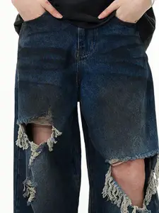 StyleCast x Revolte Men Relaxed Fit Light Fade Slash Knee Jeans