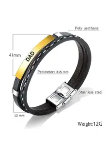 M Men Style Stainless Steel Gold-Plated Dad Leather Wraparound Bracelet
