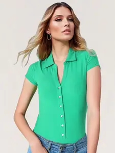 StyleCast x Revolte Solid Shirt Collar Short Sleeves Bodysuit