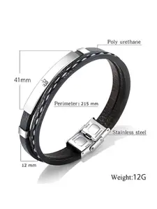 M Men Style Men Stainless Steel Silver-Plated Islamic Allah Leather Wraparound Bracelet