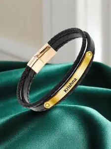 M Men Style Men Gold-Plated Leather Wraparound Bracelet