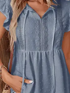 StyleCast Blue Shirt Collar A-Line Top