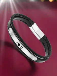 M Men Style Men Silver-Plated Leather Wraparound Bracelet