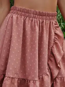 Outzidr Wrap Pleated Flared Mini Skirt With Ruffle Detail