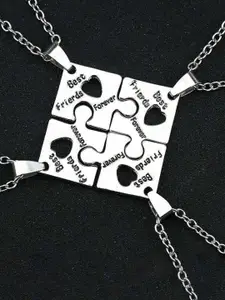 Bling Queen Set Of 4 Silver-Plated Jigsaw Puzzle Cubic Zirconia Studded Pendants & Chains