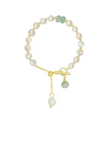 Bling Queen Stainless Steel Cubic Zirconia Stone-Studded & Beaded Link Bracelet