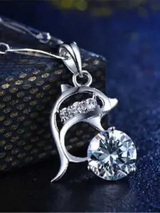 Bling Queen Stainless Steel Heart Star Stone-Studded Pendant With Chain